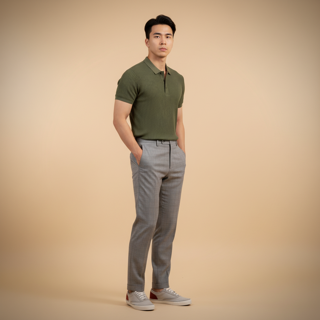 BeClassic Vertical Stripe Knit Polo – Slim Fit Summer Business Casual