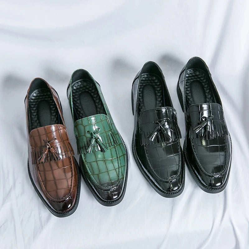 BeClassic™ Green Tassel Loafers – Elegant Leather Slip-Ons for Timeless Style.