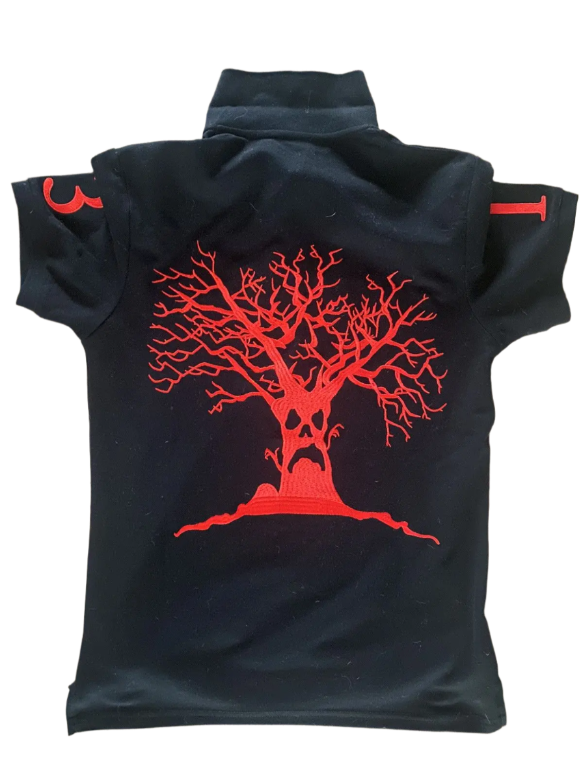 BeClassic™ Embroidered Y2K Polo – Ghost letter graphics on a bold black & red design.