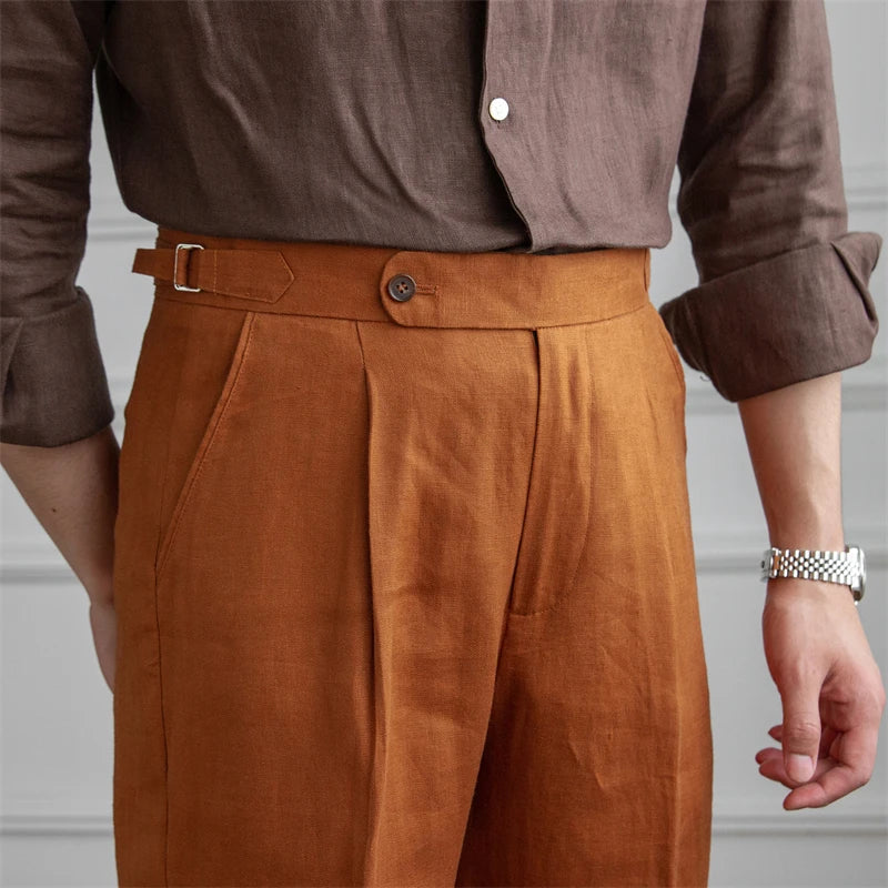 BeClassic™ Naples High-Waist Linen Pants – Heavyweight White Linen for Timeless Elegance.