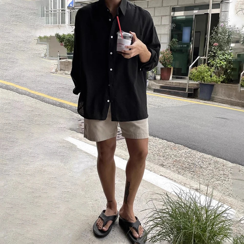 BeClassic™ 2025 Breathable Linen-Cotton Shirt – Trendy Korean Streetwear for Summer.