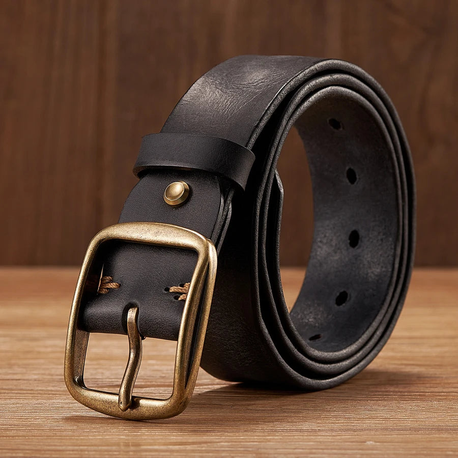 BeClassic Genuine Cowhide Leather Belt – Copper Pin Buckle Edition