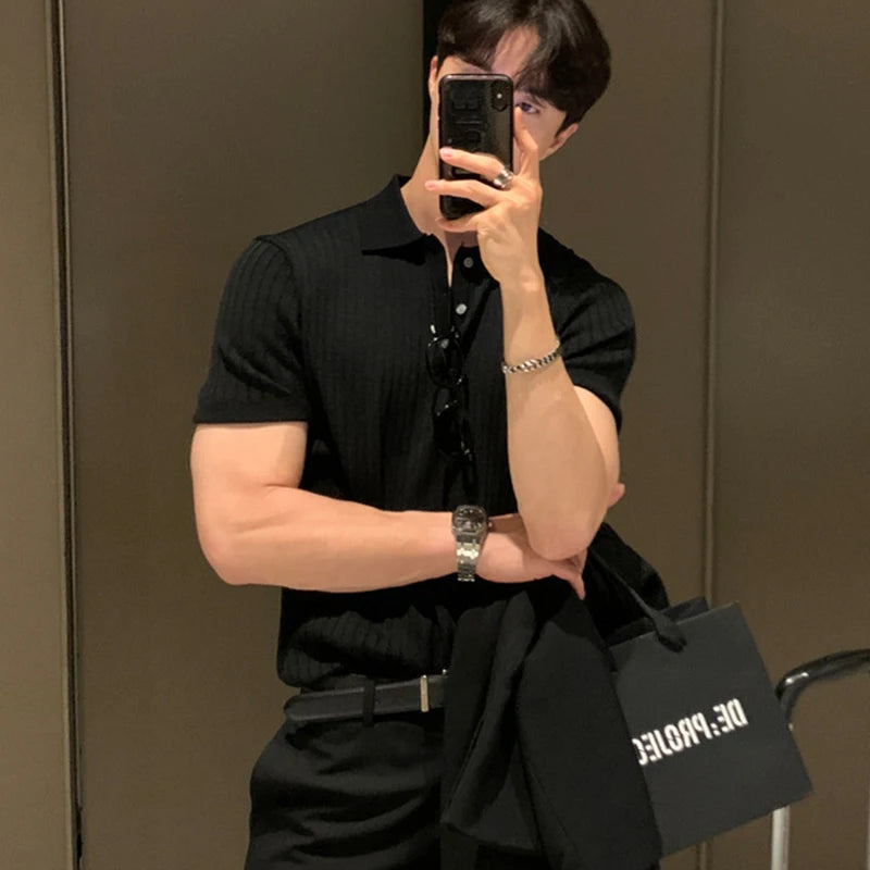 BeClassic™ Retro Knit Striped Polo – Light Luxury Short Sleeve Shirt for Effortless Summer Style.