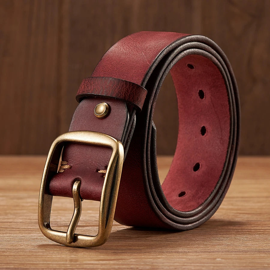 BeClassic Genuine Cowhide Leather Belt – Copper Pin Buckle Edition