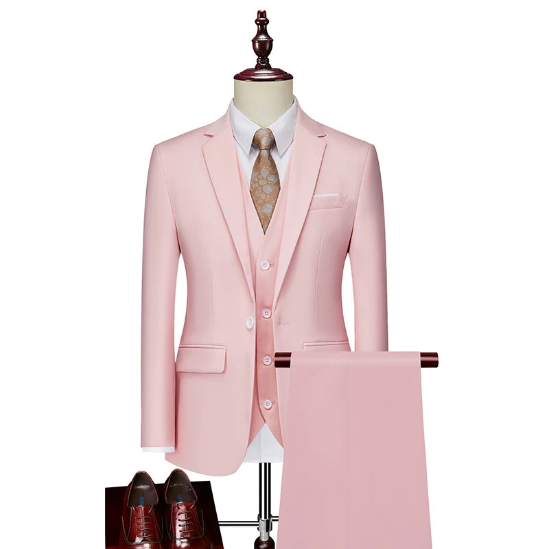 BeClassic™ Pink Three-Piece Suit – High-Quality Tailoring for Weddings & Business.