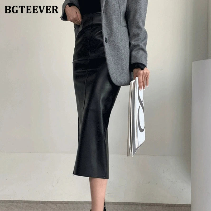 BeClassic Elegant High-Waist PU Leather Pencil Skirt – Autumn Edition