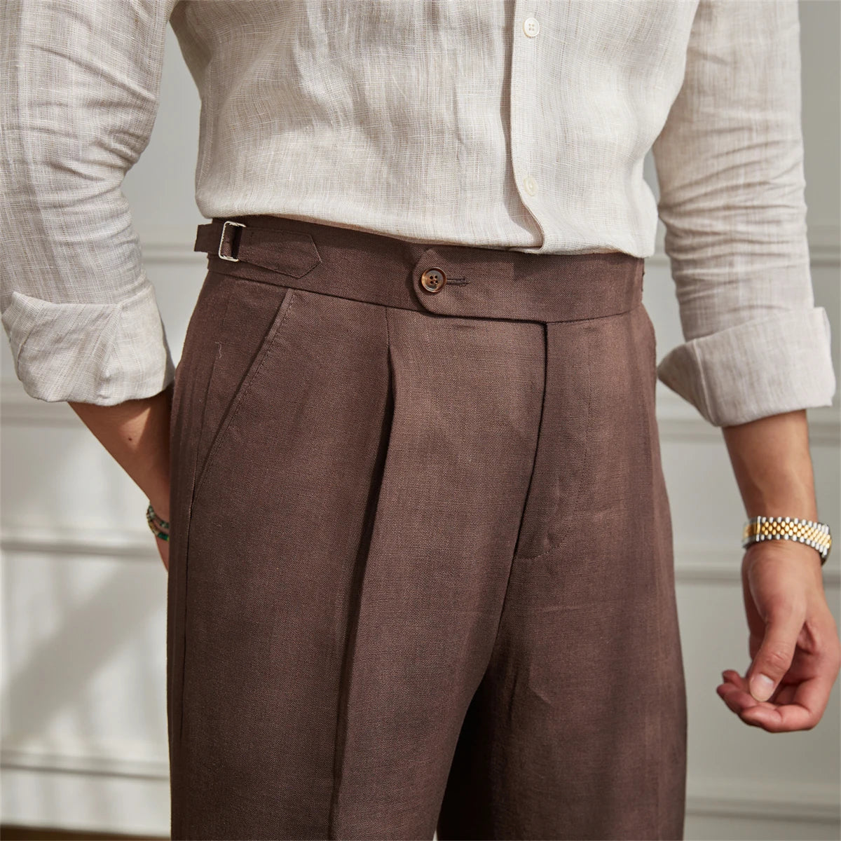 BeClassic™ Naples High-Waist Linen Pants – Heavyweight White Linen for Timeless Elegance.