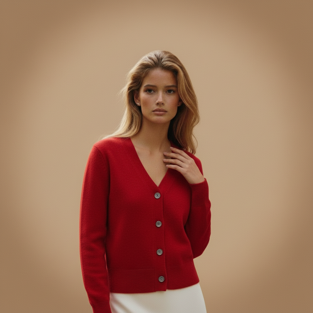 BeClassic Heritage V-Neck Knit Cardigan – Korean-Inspired Red