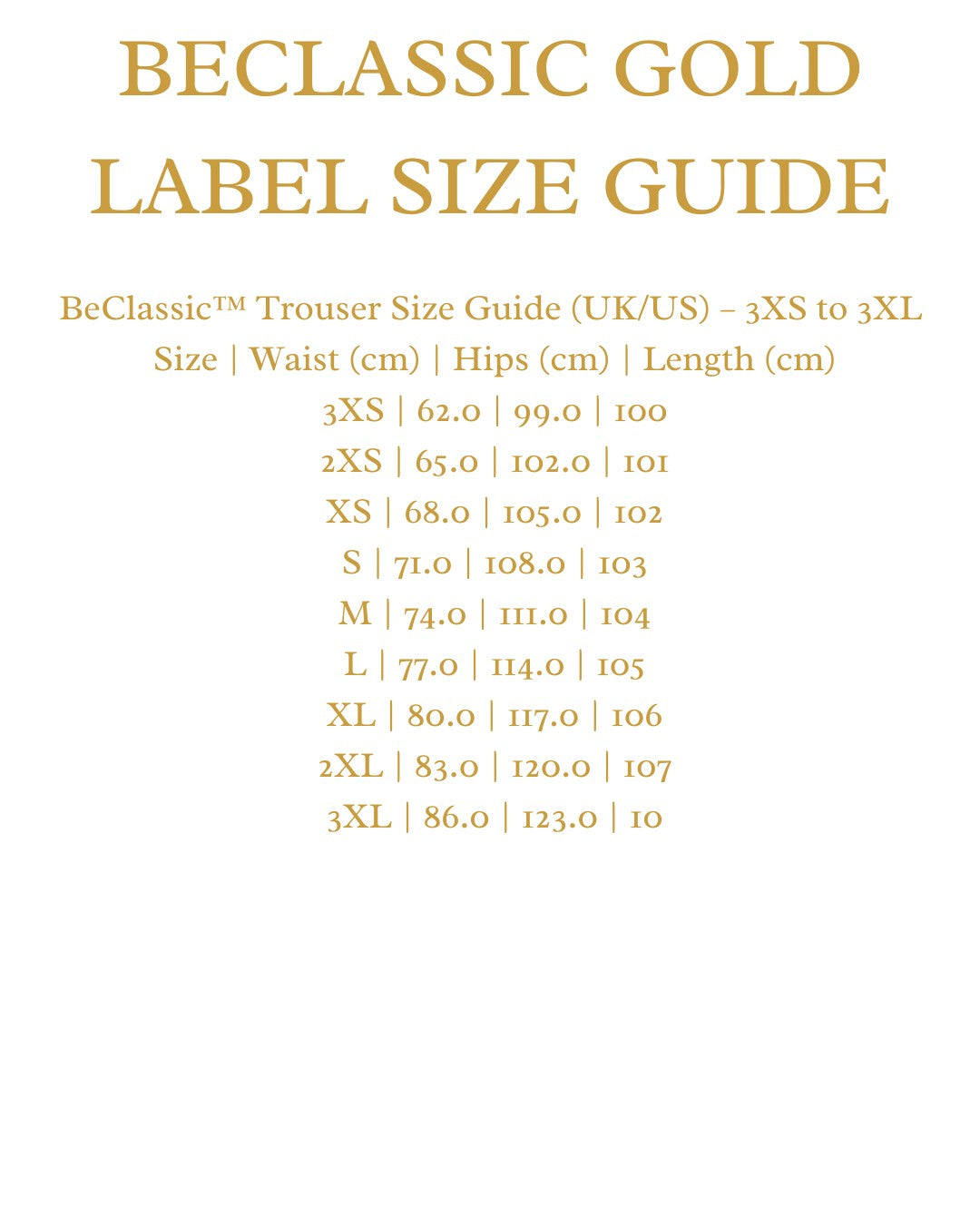 Size Guide for BeClassic™ 2025 Korean Pleated Chinos – Lightweight Dress Pants for Modern Sophistication.