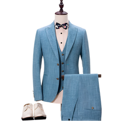 BeClassic™ Tailored Linen Tuxedo – Slim-Fit Three-Piece Wedding Suit with Peaked Lapel Elegance.
