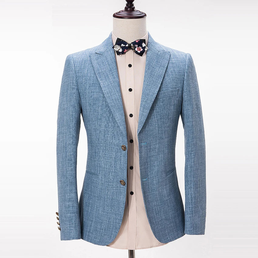 BeClassic™ Tailored Linen Tuxedo – Slim-Fit Three-Piece Wedding Suit with Peaked Lapel Elegance.