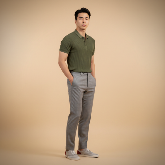 BeClassic Vertical Stripe Knit Polo – Slim Fit Summer Business Casual