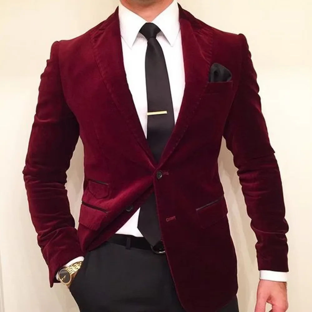 BeClassic Monoco Velvet Peak Lapel Blazer – Burgundy Royale