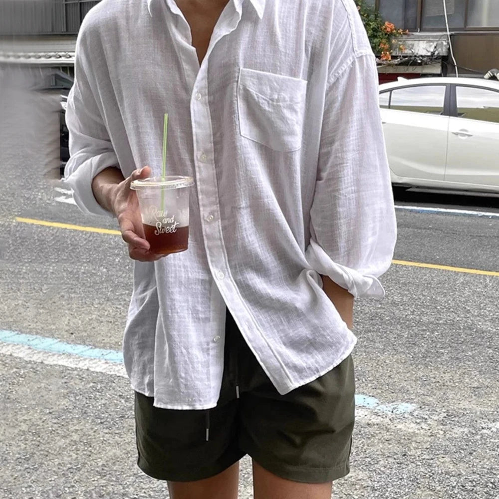 BeClassic™ 2025 Breathable Linen-Cotton Shirt – Trendy Korean Streetwear for Summer.