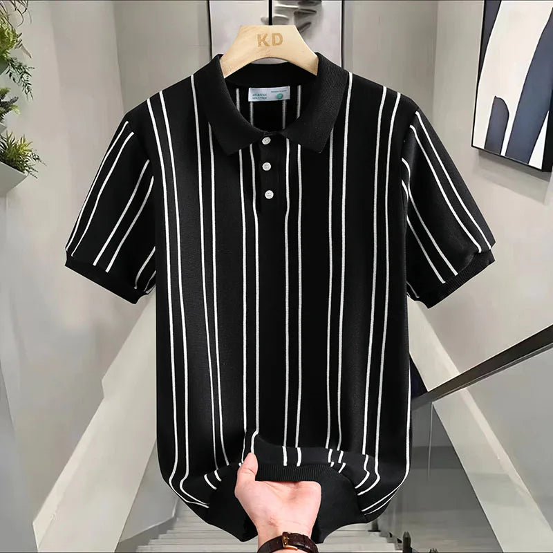 BeClassic™ Stretch Knit Striped Polo – Breathable, Sweat-Wicking Comfort for Daily Casual Wear.T-shirt.