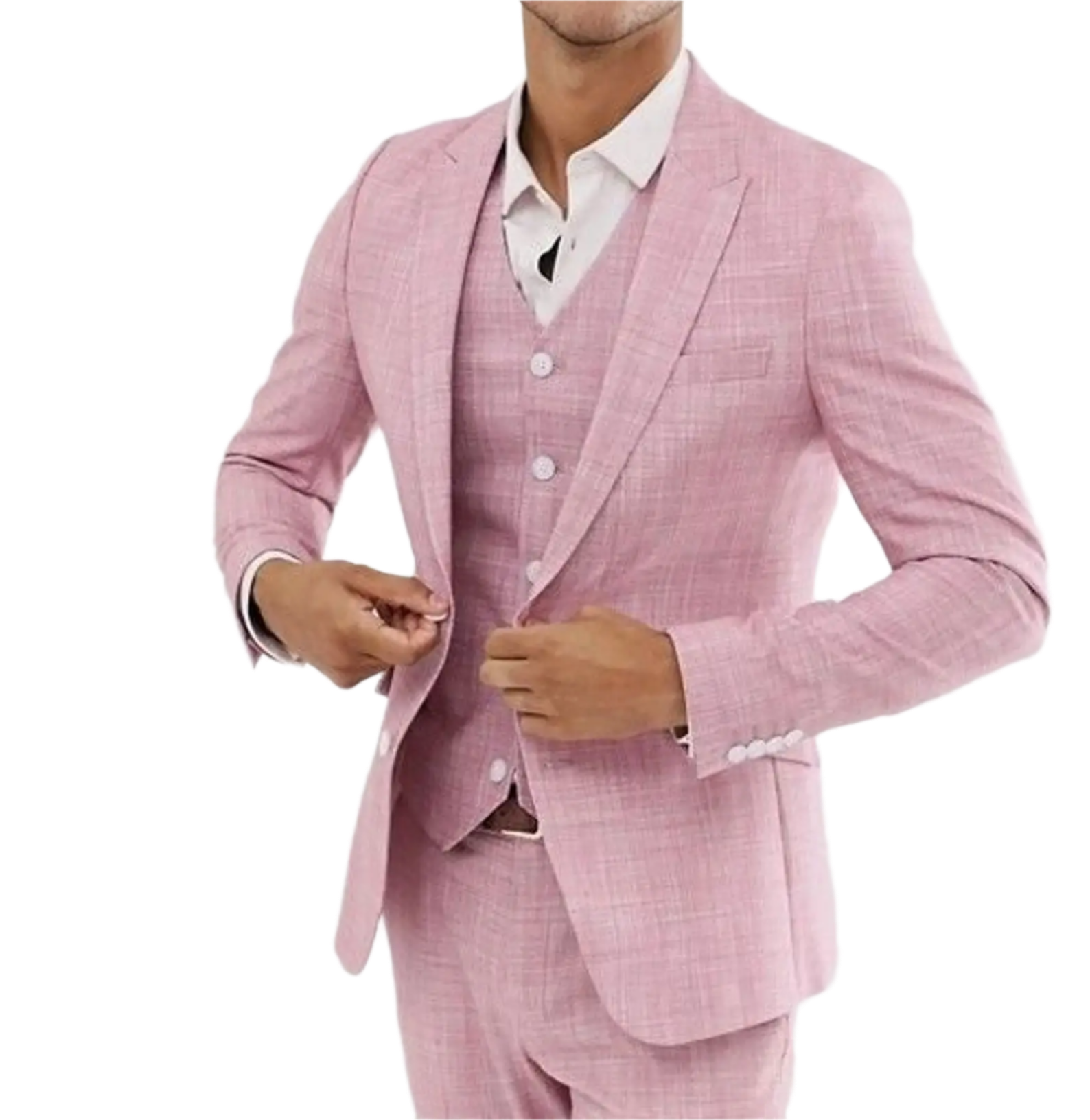 Pink Linen Summer Wedding Suits For Men Slim Fit Fashion Bridegroom Tuxedos Custom 3-Piece Jacket+Pants+Vest Terno Masculino