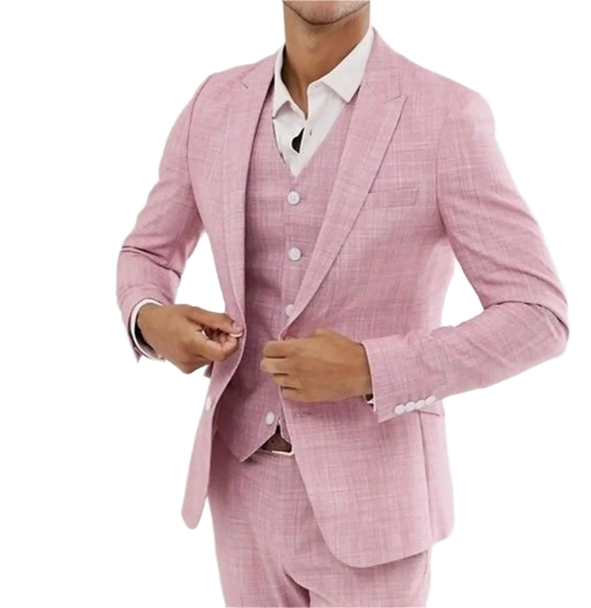 Pink Linen Summer Wedding Suits For Men Slim Fit Fashion Bridegroom Tuxedos Custom 3-Piece Jacket+Pants+Vest Terno Masculino