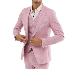 Pink Linen Summer Wedding Suits For Men Slim Fit Fashion Bridegroom Tuxedos Custom 3-Piece Jacket+Pants+Vest Terno Masculino