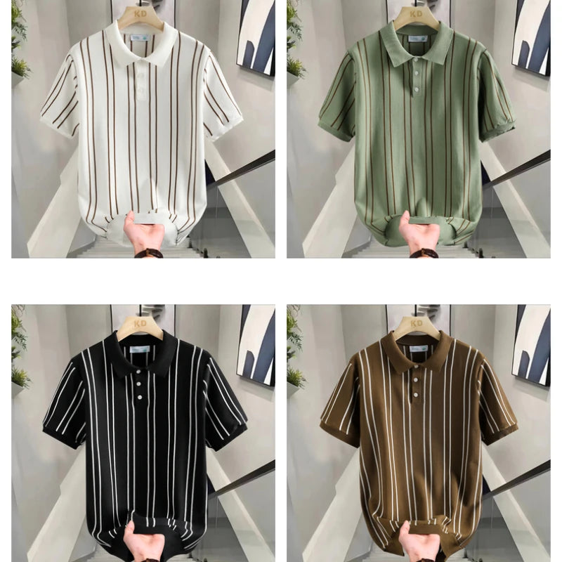 BeClassic™ Stretch Knit Striped Polo – Breathable, Sweat-Wicking Comfort for Daily Casual Wear.T-shirt.