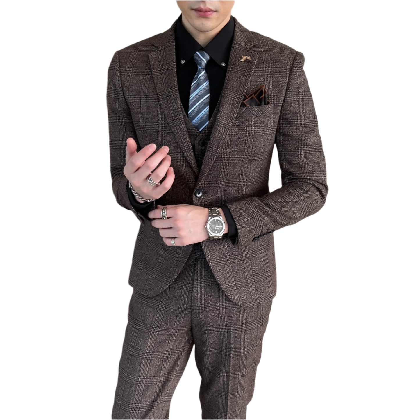 BeClassic™ Tailored Plaid Three-Piece Suit – British-Korean Elegance for Business & Events