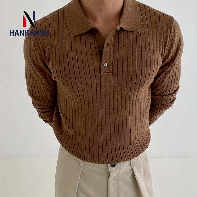 BeClassic™ Striped Knit Polo – Slim-Fit Long Sleeve Pullover for Business & Casual Elegance.
