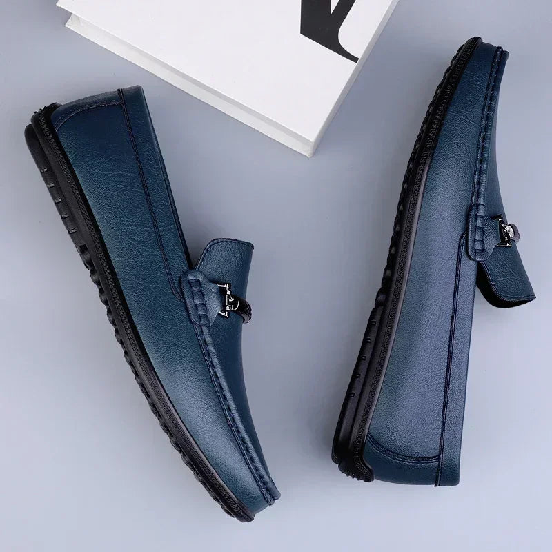 BeClassic™ Handmade Blue Leather Loafers – Luxury Slip-Ons for Business & Casual Wear.