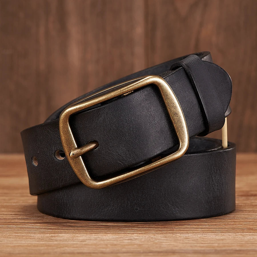 BeClassic Genuine Cowhide Leather Belt – Copper Pin Buckle Edition