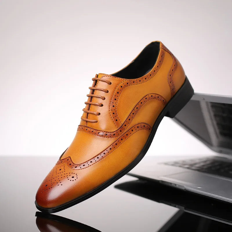 BeClassic™ Classic Retro Brogue Oxfords – Premium Leather Dress Shoes for Business & Weddings.