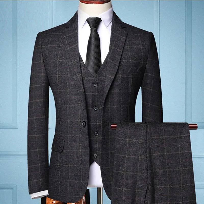 BeClassic™ Signature Plaid Three-Piece Suit – Slim-Fit Business Casual Set with Timeless Appeal.