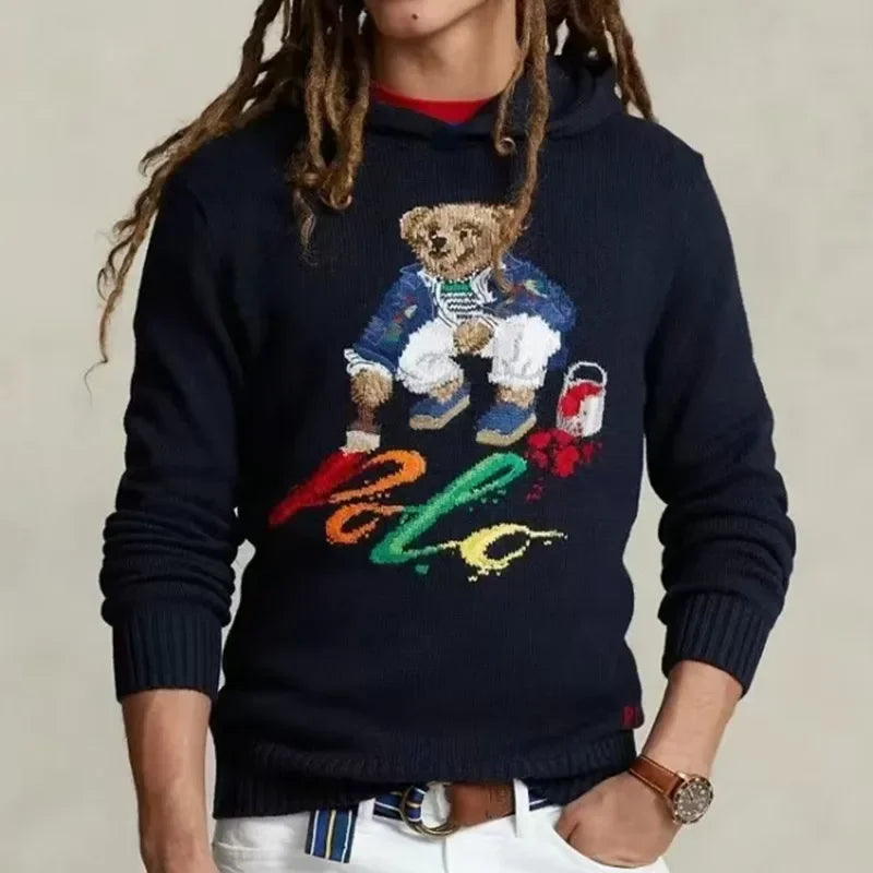 BeClassic™ 2025 Embroidered RL Bear Sweater – Cozy Cotton Knit for Couples, Autumn & Winter Style.