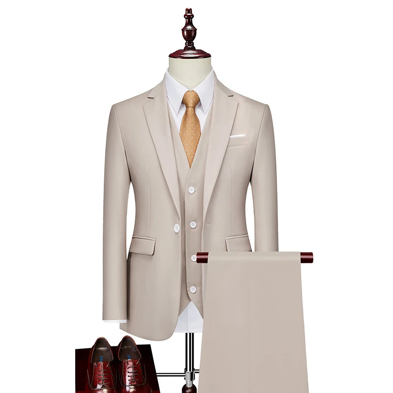 BeClassic™ Pink Three-Piece Suit – High-Quality Tailoring for Weddings & Business.