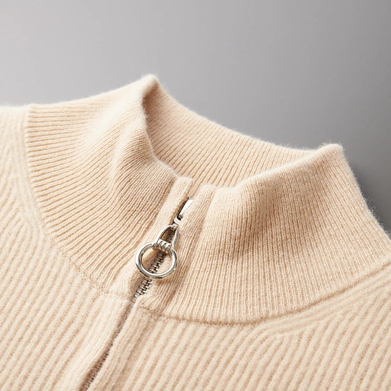 BeClassic™ 100% Pure Cashmere Zipper Cardigan – High-Collar Luxury Knit for Autumn & Winter.