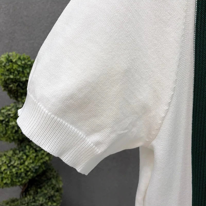 BeClassic™ Contrast Stripe Zipper Polo – Luxury Knit Short Sleeve for Modern Summer Style.