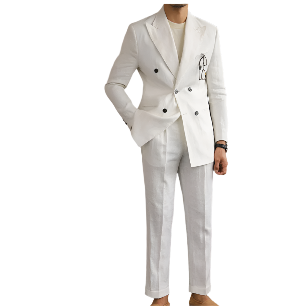 BeClassic™ 2025 Italian Linen Suit – Luxury Double-Breasted Slim Fit for Business & Events.