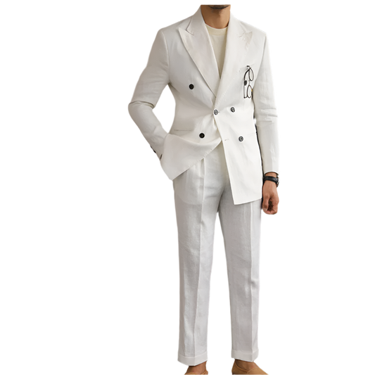 BeClassic™ 2025 Italian Linen Suit – Luxury Double-Breasted Slim Fit for Business & Events.