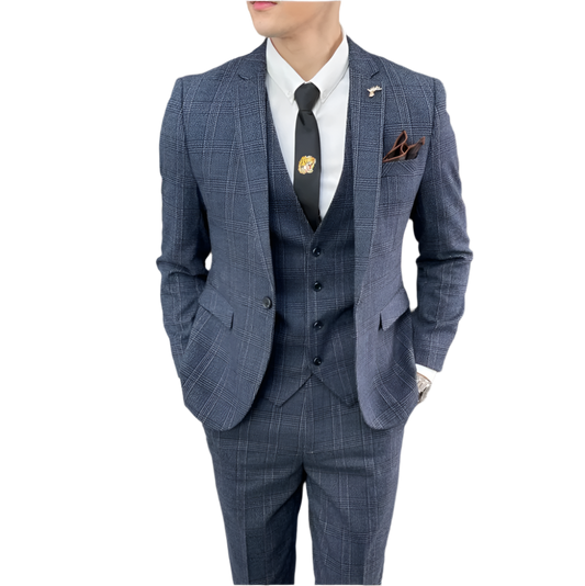 BeClassic™ Tailored Plaid Three-Piece Suit – British-Korean Elegance for Business & Events