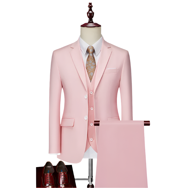 BeClassic™ Pink Three-Piece Suit – High-Quality Tailoring for Weddings & Business.