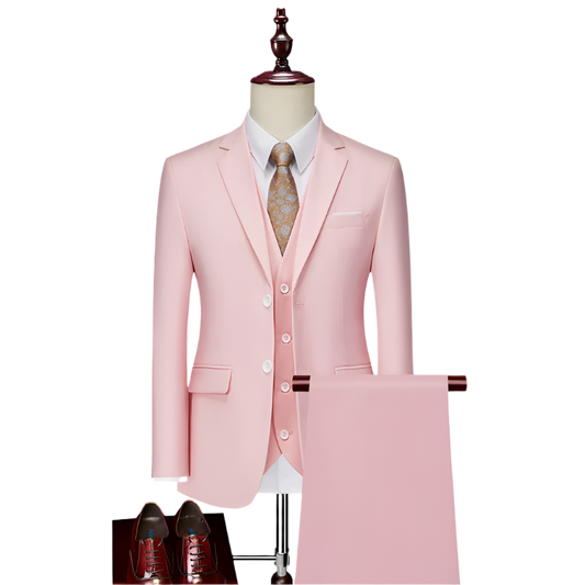 BeClassic™ Pink Three-Piece Suit – High-Quality Tailoring for Weddings & Business.