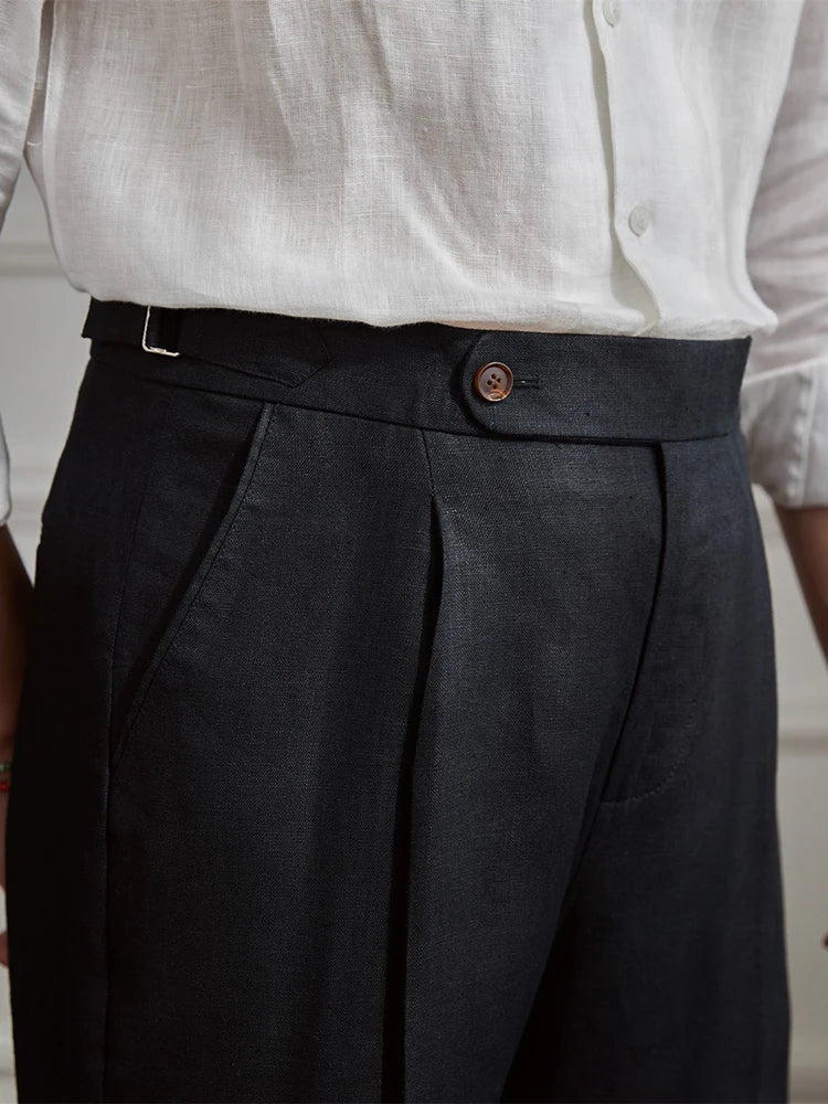 BeClassic™ Naples High-Waist Linen Pants – Heavyweight White Linen for Timeless Elegance.