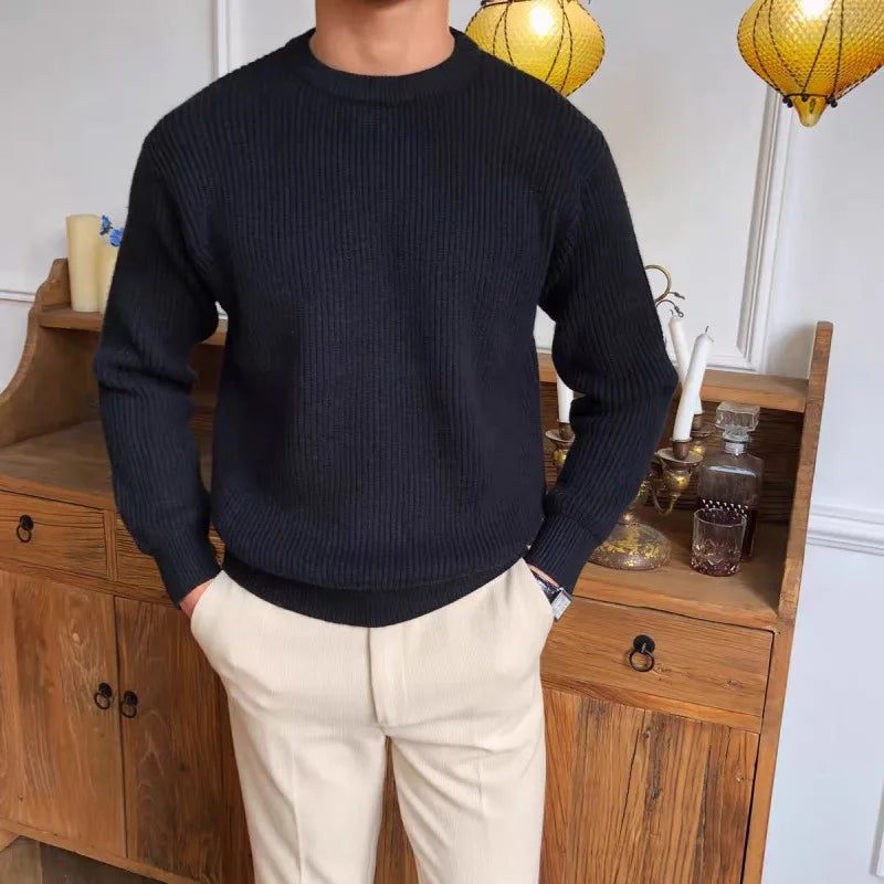 BeClassic™ Knit Long Sleeve Polo – Casual O-Neck Sweater for Refined Everyday Style.