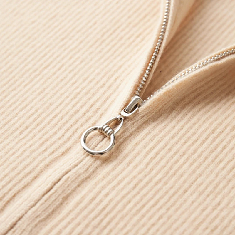 BeClassic™ 100% Pure Cashmere Zipper Cardigan – High-Collar Luxury Knit for Autumn & Winter.