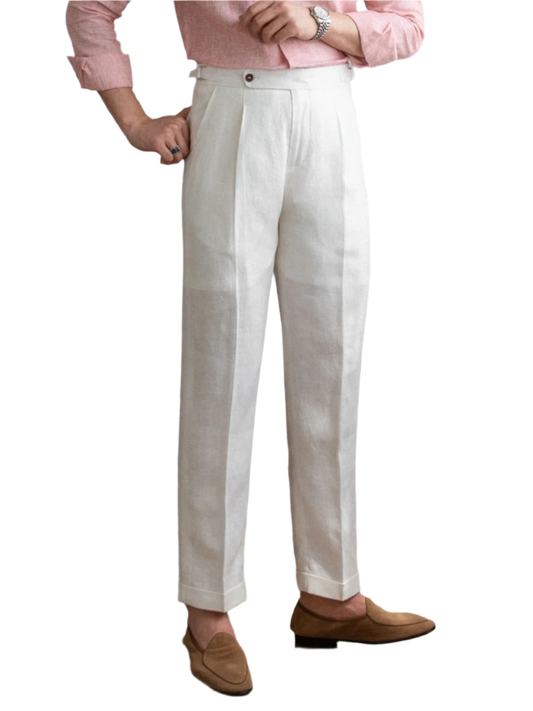BeClassic™ Naples High-Waist Linen Pants – Heavyweight White Linen for Timeless Elegance.