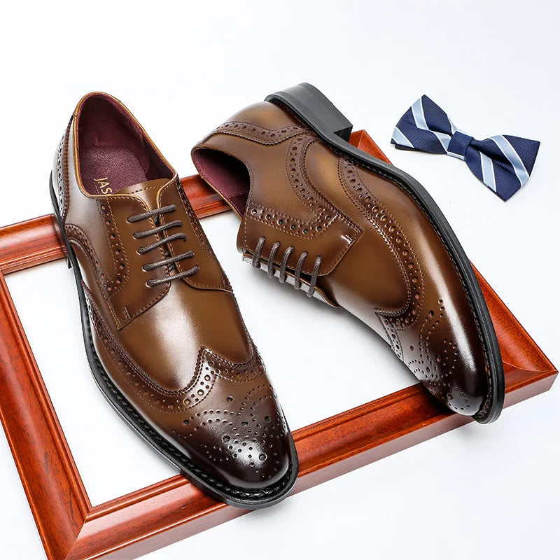 BeClassic™ Top-Grain Leather Brogue Oxfords – Luxury Formal Shoes for Weddings & Business.