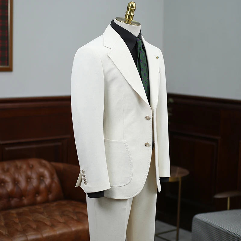 BeClassic™ IsirHonour Apricot Linen Suit – Retro British-Inspired Set for Youthful Spring & Autumn Style.