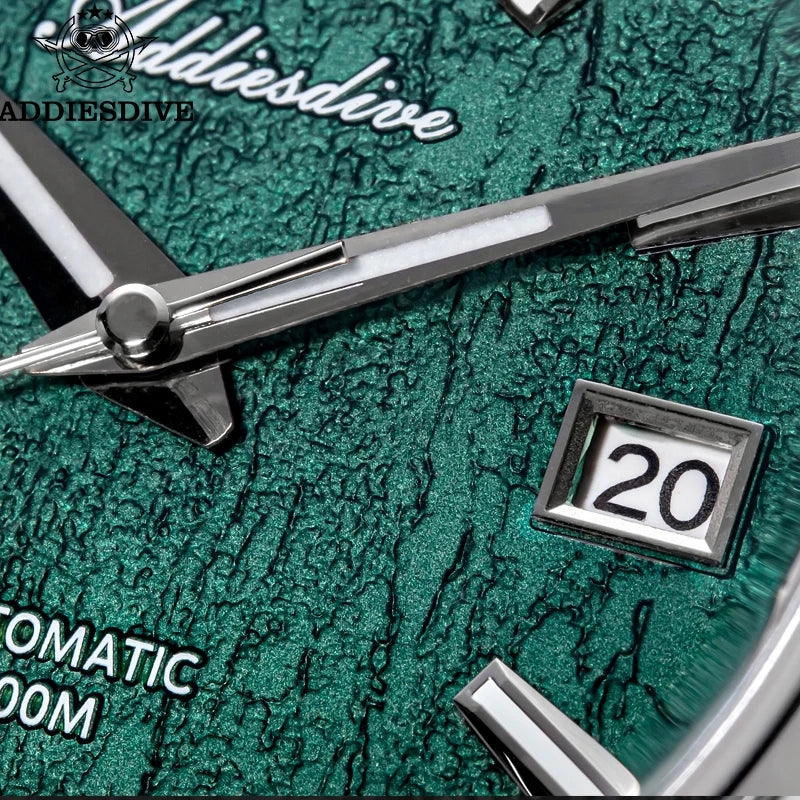 BeClassic™ ADDIESDIVE NH35 Automatic – Classic Green Dial Watch with Bark Texture & Sapphire Glass, 100M Waterproof.