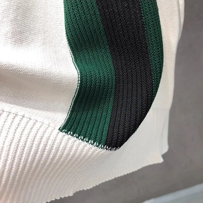 BeClassic™ Contrast Stripe Zipper Polo – Luxury Knit Short Sleeve for Modern Summer Style.