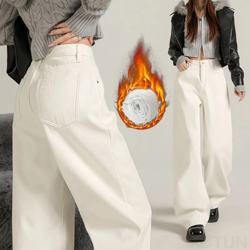 BeClassic Monoco Fleece-Lined Wide Leg Jeans – Winter Whisper