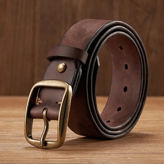 BeClassic Genuine Cowhide Leather Belt – Copper Pin Buckle Edition