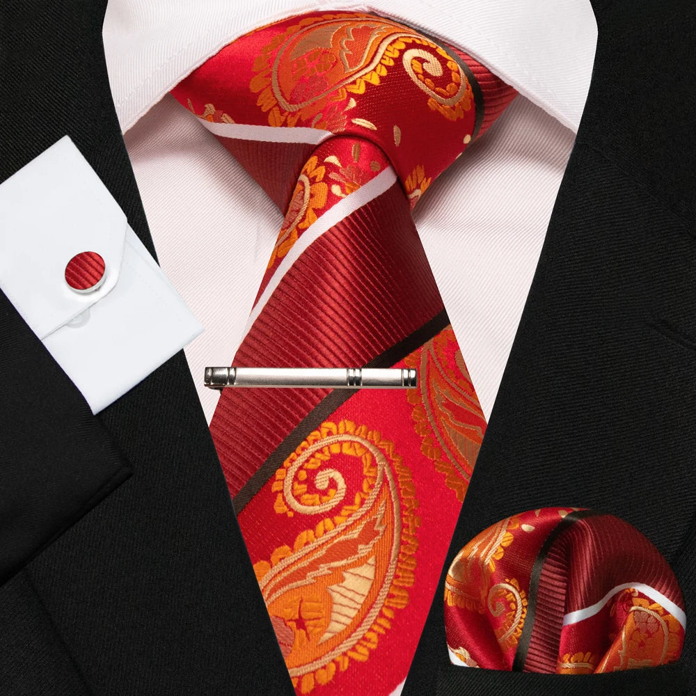 BeClassic Monoco Silk Tie & Accessory Set – Crimson Royale