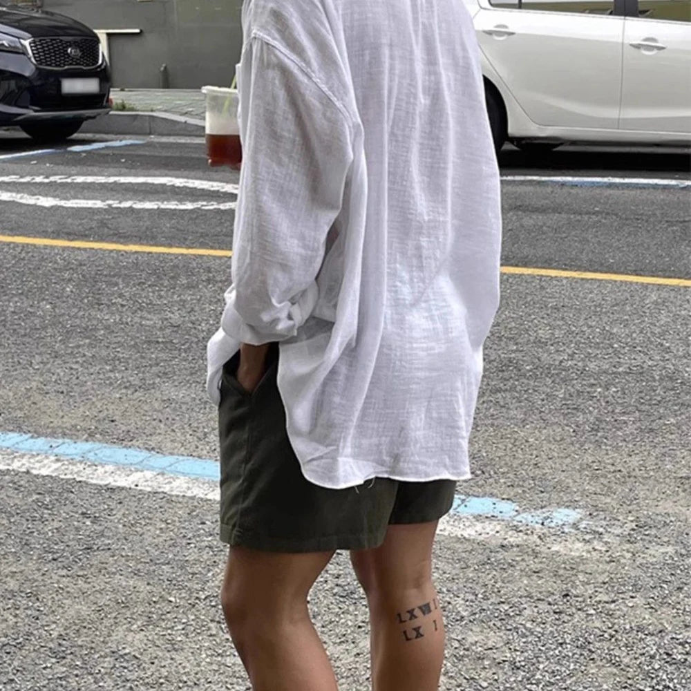 BeClassic™ 2025 Breathable Linen-Cotton Shirt – Trendy Korean Streetwear for Summer.